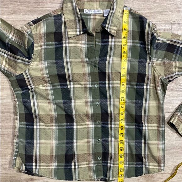 2 Dressbarn Blouses L Vintage-Inspired Button Downs, Plaid & Embroidered Stripe - Picture 14 of 15